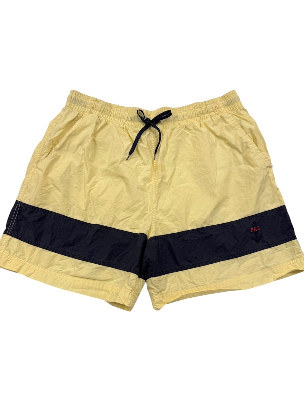 Vintage Polo Sport Ralph Lauren Swim Trunks Large Yellow Navy Colorblock PRL